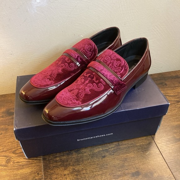 Bruno Marc Other - Bruno Marc Mens Sz 12 Tuxedo Loafers Red Velvet Slip-on Dress Shoe Fashion Prom